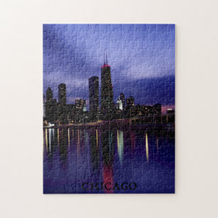 Chicago Skyline River Light Reflection at Dusk Jigsaw Puzzle
