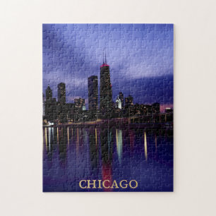 Chicago Skyline River Light Reflection at Dusk Jigsaw Puzzle
