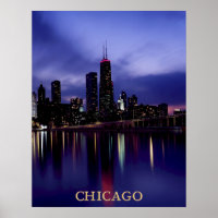 Chicago Skyline River Light Reflection at Dusk Pos