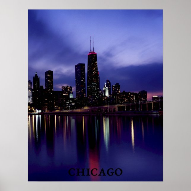 Chicago Skyline River Light Reflection at Dusk Poster (Front)