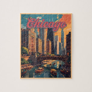 Chicago Skyline Riverfront Jigsaw Puzzle
