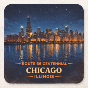 Chicago Skyline Route 66 Barware Square Paper Coaster