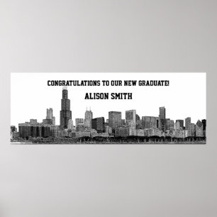 Chicago Skyline Silhouette Graduation Party Banner Poster