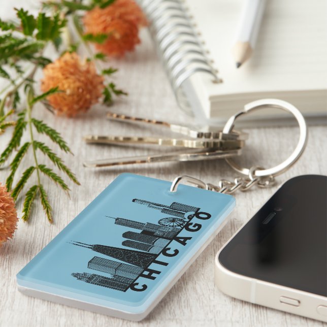 Chicago Skyline Silhouette  Key Ring (Front Right)