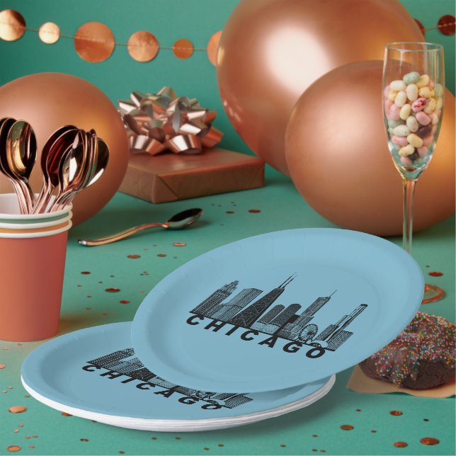 Chicago Skyline Silhouette  Paper Plate (Multi)