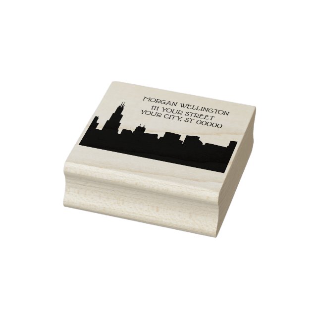 Chicago Skyline Silhouette Return Address Rubber Stamp (Stamp)