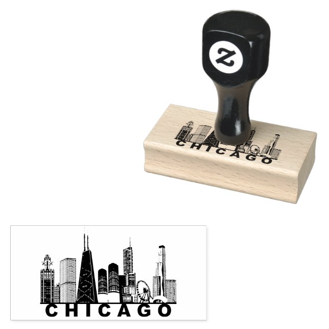 Chicago Skyline Silhouette  Rubber Stamp (Stamped)