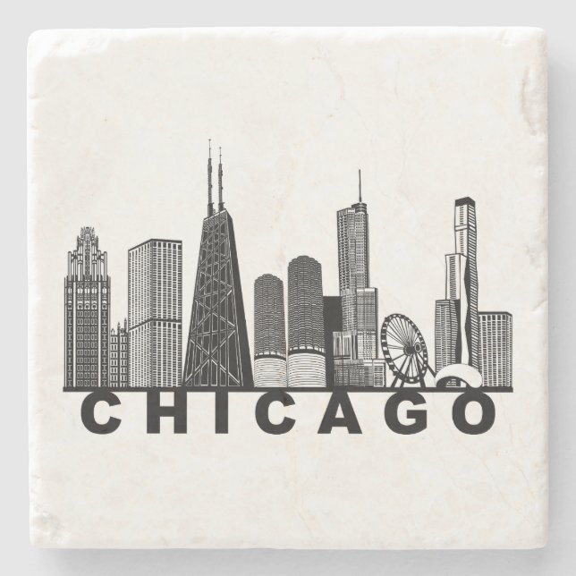 Chicago Skyline Silhouette  Stone Coaster (Front)