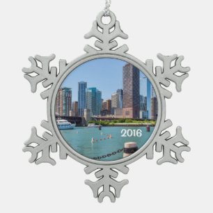 Chicago Skyline Snowflake Pewter Christmas Ornament