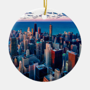 Chicago Skyline Sundown Ceramic Tree Decoration