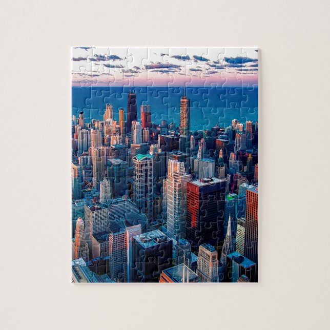 Chicago Skyline Sundown Jigsaw Puzzle (Vertical)