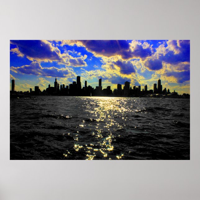 Chicago Skyline Sunset Poster (Front)