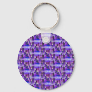 Chicago Skyline Urban Art in Purple and Blue Key Ring