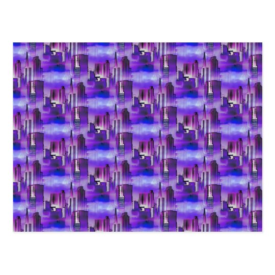 Chicago Skyline Urban Art in Purple and Blue Postcard