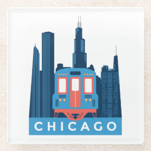 Chicago Skyline Vintage Travel Glass Coaster