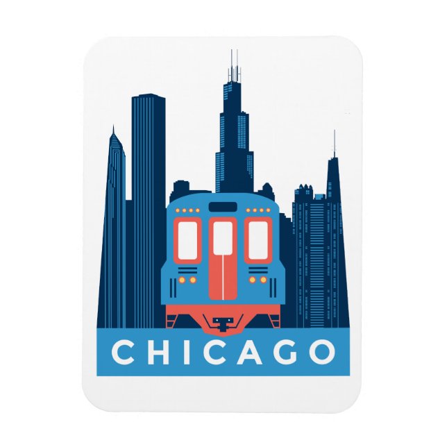 Chicago Skyline Vintage Travel Photo Magnet (Vertical)