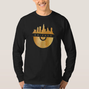 Chicago Skyline Vinyl Music Record Illinois Il Blu T-Shirt