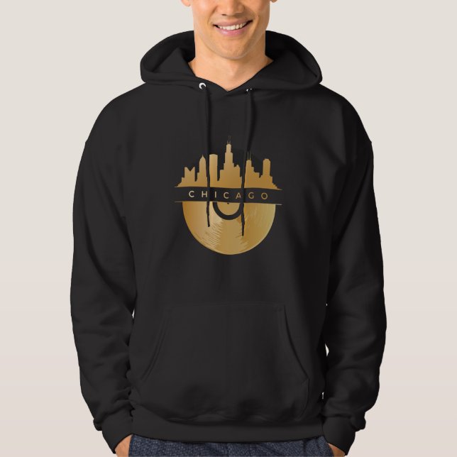 Chicago Skyline Vinyl Retro Vintage USA Hoodie (Front)