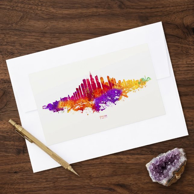 Chicago Skyline Watercolor Art on White Background Rectangular Sticker (Chicago Skyline Watercolor Art on White Background. Rectangular Sticker)