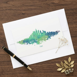 Chicago Skyline Watercolor Blue Green City Art Rectangular Sticker