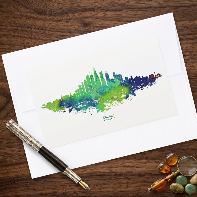Chicago Skyline Watercolor Blue & Lime Art Prints Rectangular Sticker (Chicago Skyline Watercolor Blue & Lime Art Prints. Rectangular Sticker)