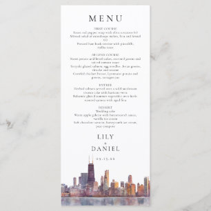 Chicago Skyline Watercolor Destination Wedding Menu