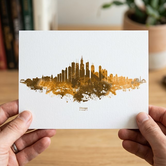 Chicago Skyline Watercolor Orange Cityscape Art Postcard (Chicago Skyline Watercolor Orange Cityscape Art. Postcard)