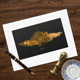 Chicago Skyline Watercolor Orange Cityscape Art Rectangular Sticker