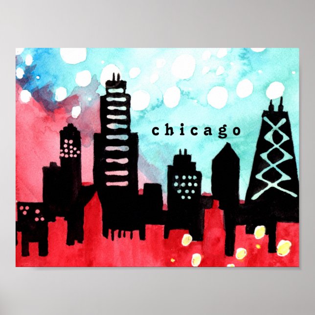 Chicago skyline watercolor poster (Front)