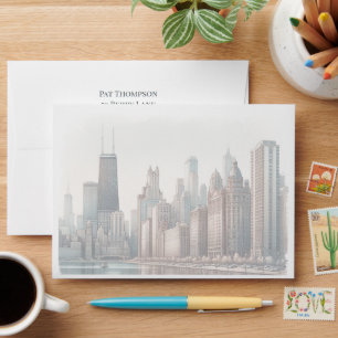 Chicago Skyline Watercolor Return Address Envelope