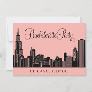 Chicago Skyline Wedding Bachelorette Party Blush Invitation