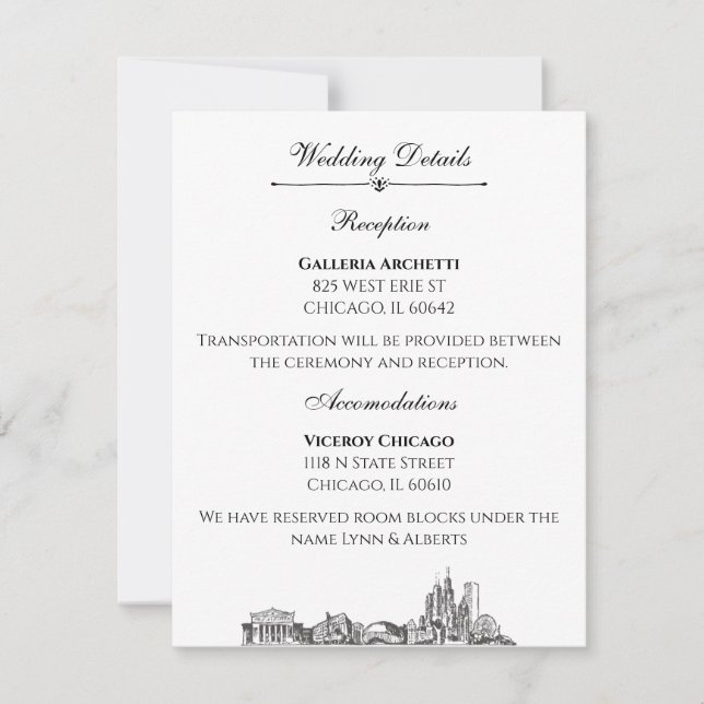 Chicago Skyline Wedding Details For Invitation (Front)