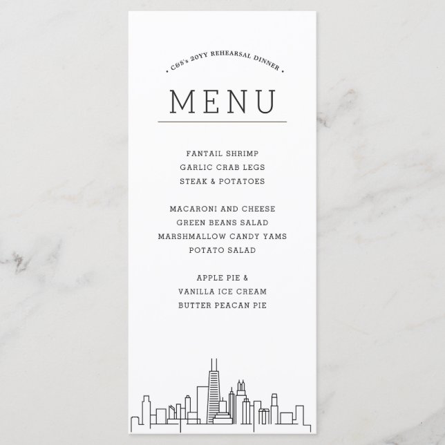 Chicago Skyline | Wedding Event Dinner Menu (Front)