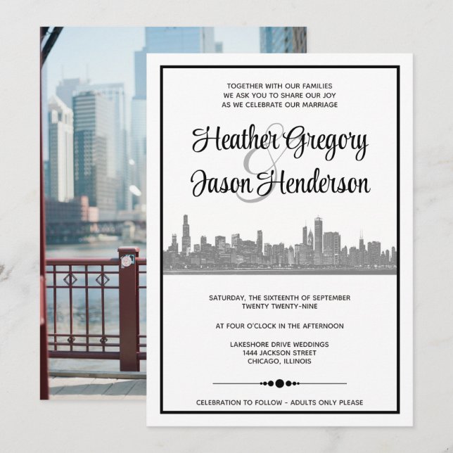 Chicago Skyline Wedding Invitation (Front/Back)