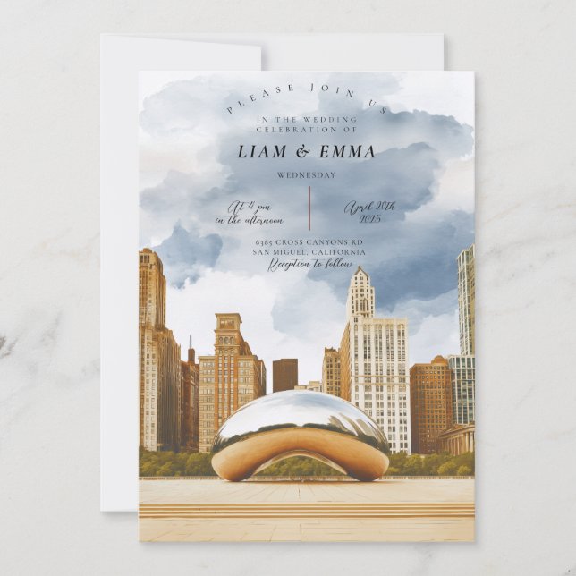Chicago Skyline Wedding Invitation (Front)