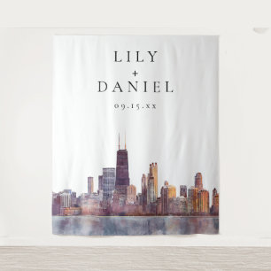 Chicago Skyline Wedding Photo Backdrop Tapestry