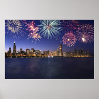 Chicago Skyline with Fireworks Print