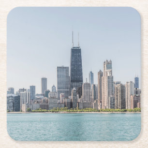 Chicago Skyline With Lake Michigan Square Paper Coaster