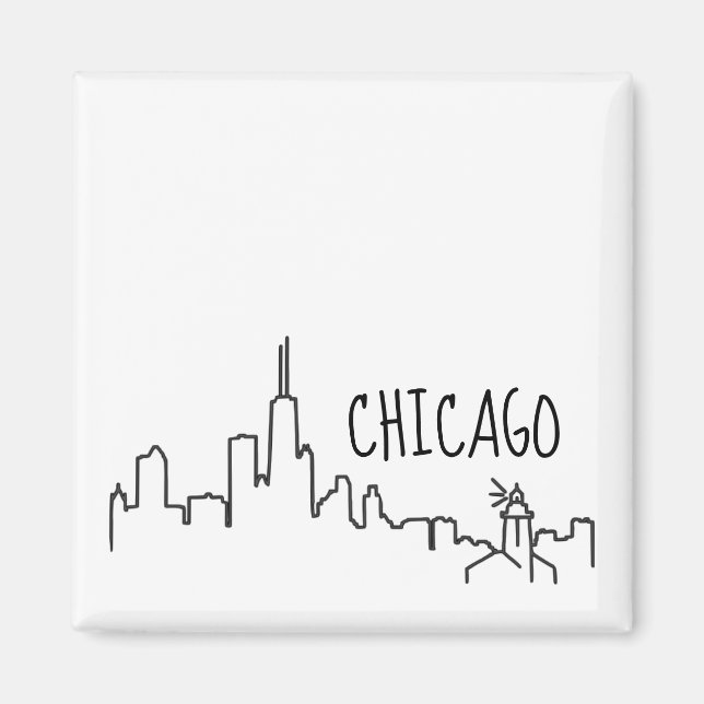 Chicago Skyline with Lighthouse Small Magnet - 2x2 (Front)