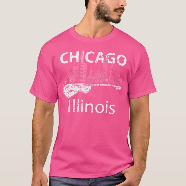 Chicago Souvenir Men Illinois Music Electric Guita T-Shirt (Front)