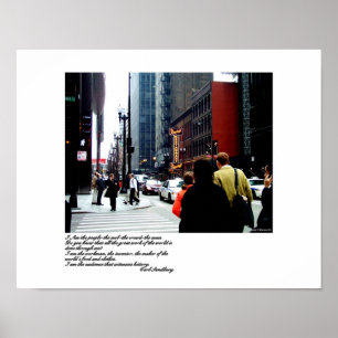Chicago Street Scene with Sandburg Poem Poster
