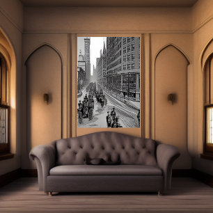 Chicago streets year 1890 AI Art Poster