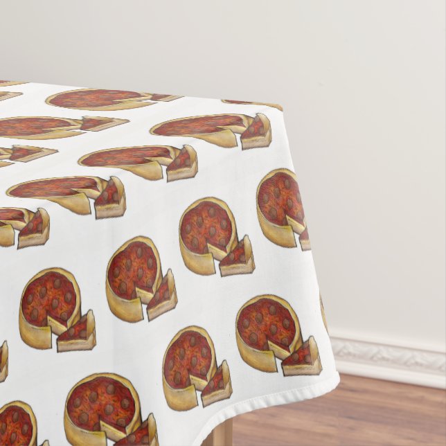Chicago-Style Deep Dish Pepperoni Pizza Foodie Tablecloth (In Situ)
