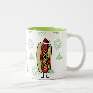 Chicago style hot dog Christmas Santa hat Two-Tone Coffee Mug