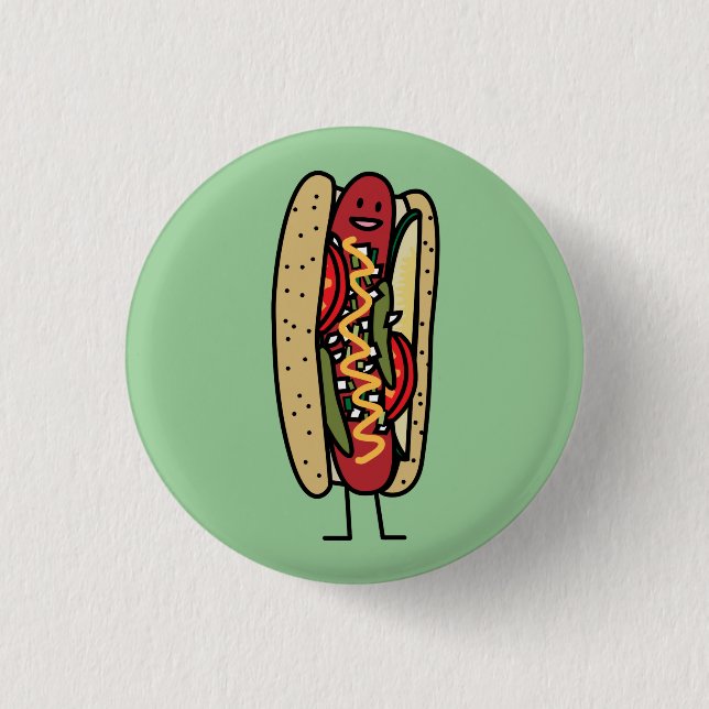 Chicago Style Hot Dog hot red poppy bun mustard 3 Cm Round Badge (Front)