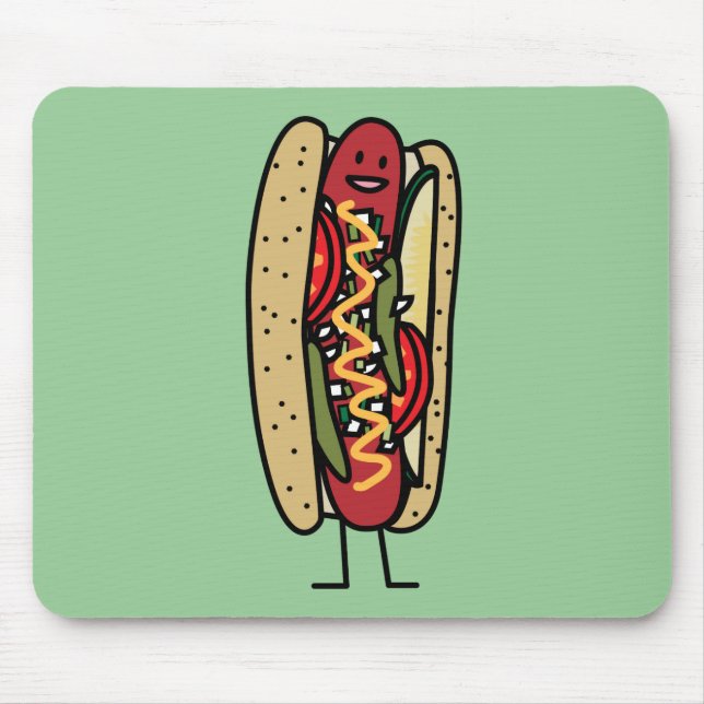 Chicago Style Hot Dog hot red poppy bun mustard Mouse Mat (Front)