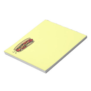 Chicago Style Hot dog hot red poppy bun mustard Notepad