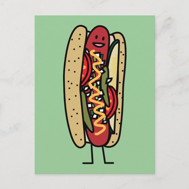 Chicago Style Hot Dog hot red poppy bun mustard Postcard (Front)