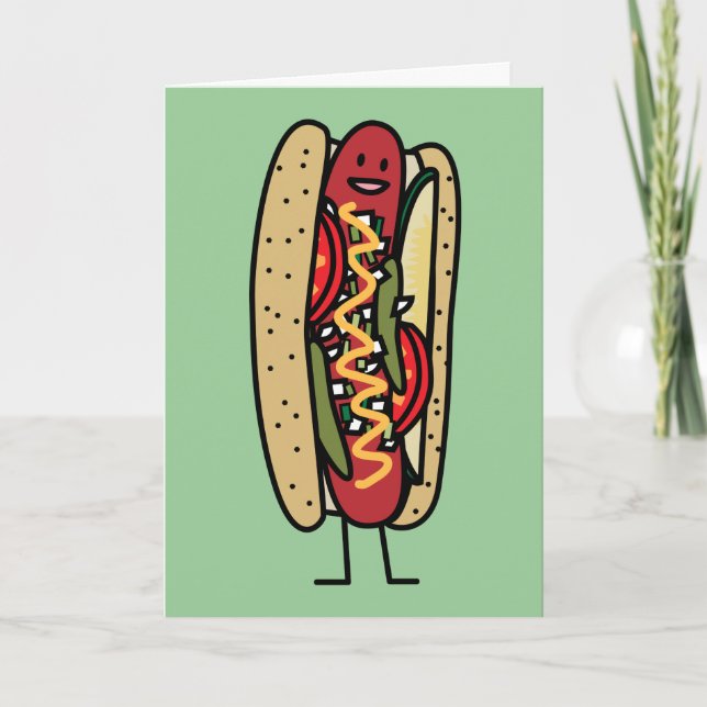 Chicago Style Hot Dog hot red poppy bun mustard Thank You Card (Front)