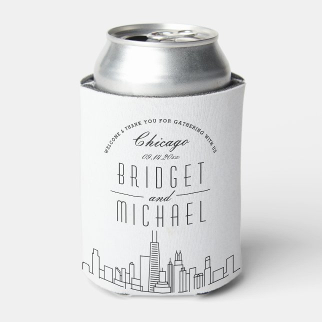 Chicago Stylised Skyline | Wedding Can Cooler (Can Front)